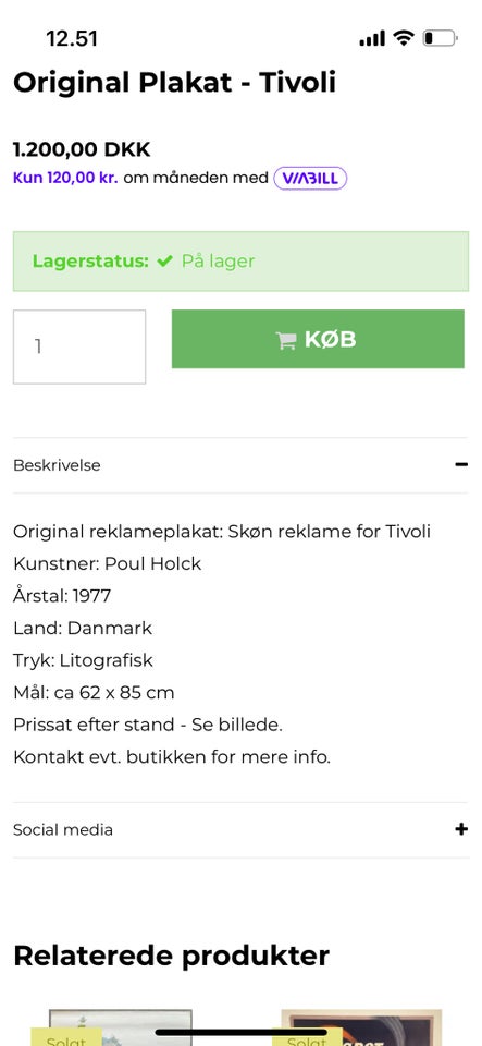 Originalt tryk Poul Holck  motiv: