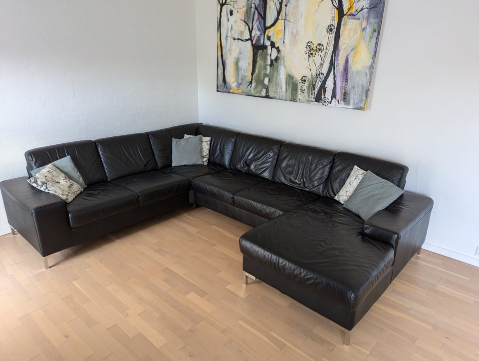 U-sofa, læder, 6 pers.