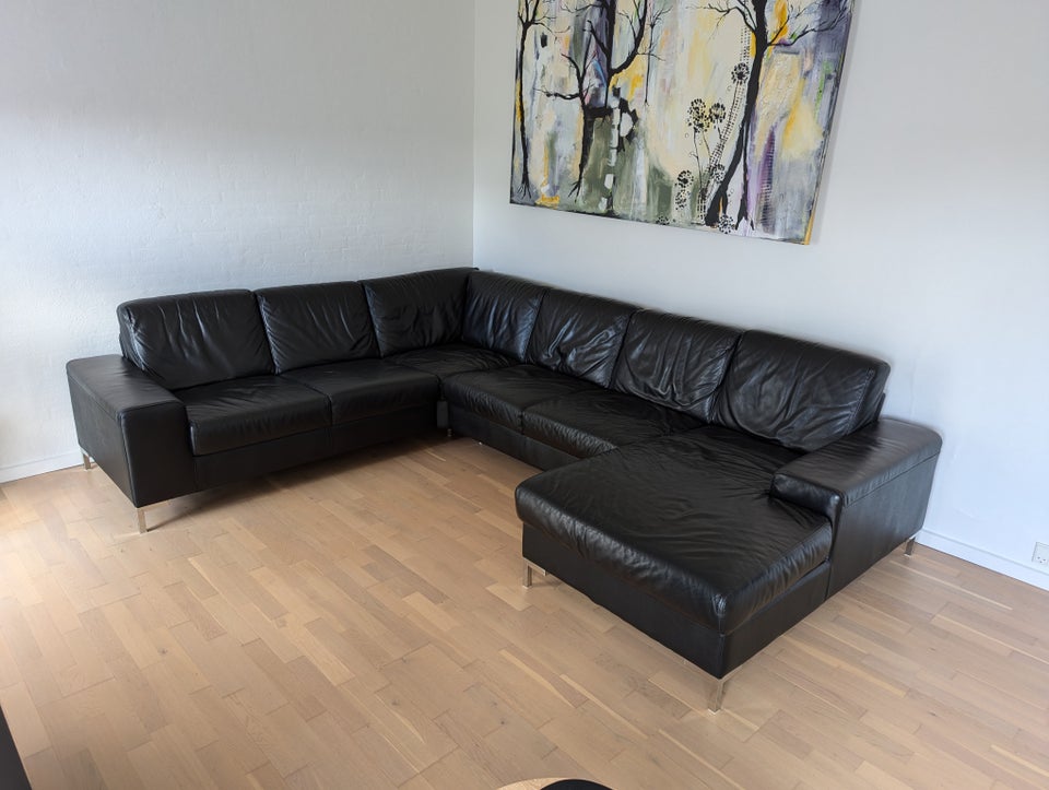 U-sofa, læder, 6 pers.