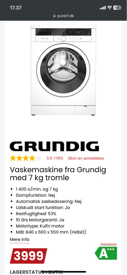 Andet mærke vaskemaskine,