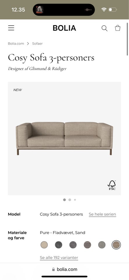 Sofa stof 3 pers