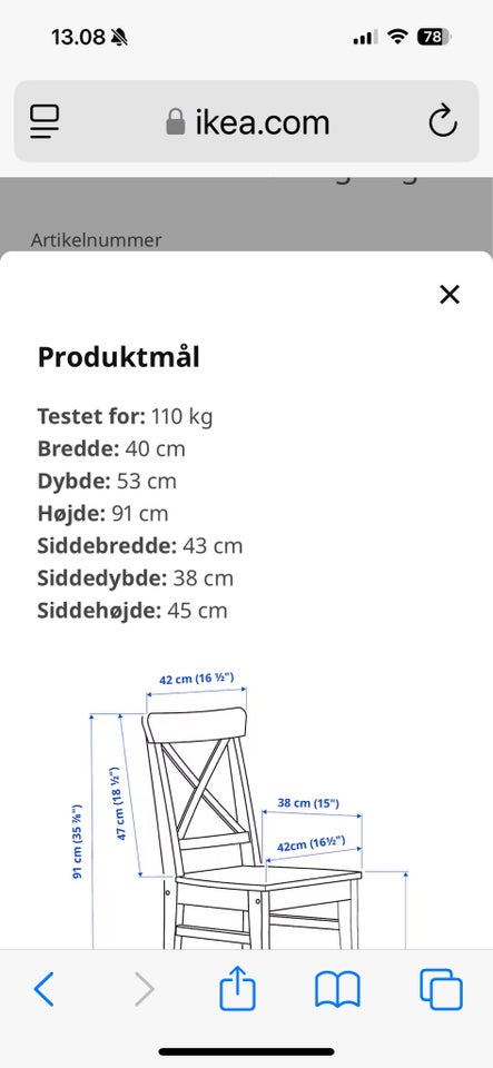 Spisebordsstol, Malet træ, Ikea -