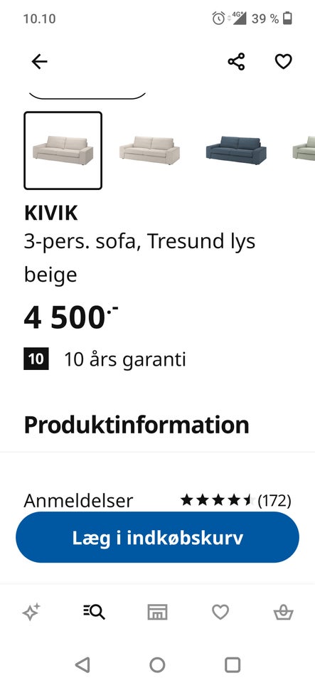 Sofa, 3 pers. , Ikea kivik sofa