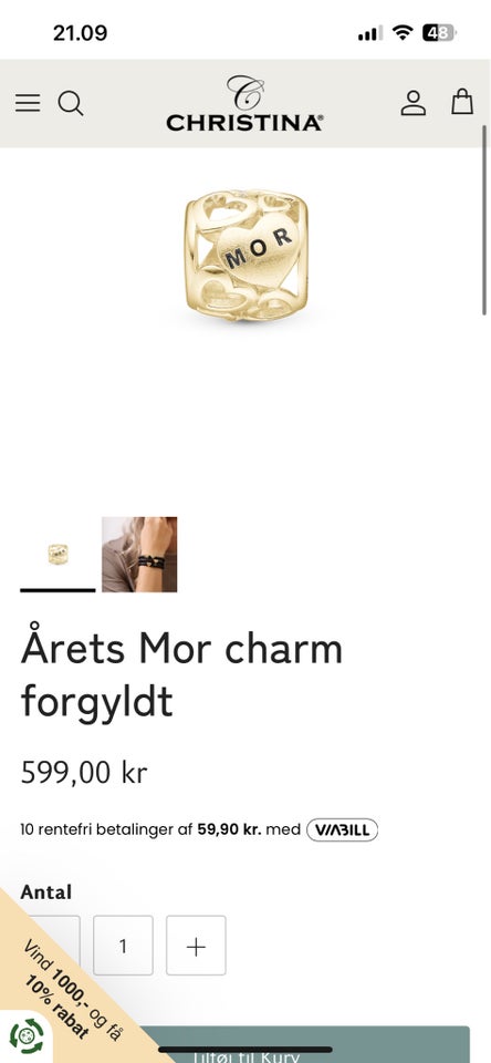 Armbånd, forgyldt, Christina