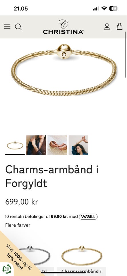 Armbånd, forgyldt, Christina