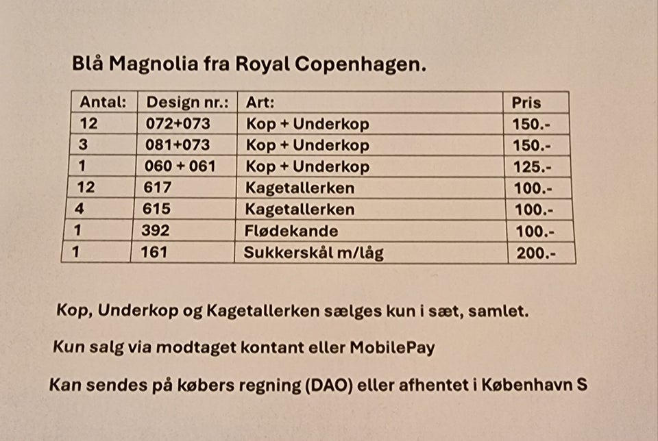 Porcelæn Blå Magnolia Kaffestel