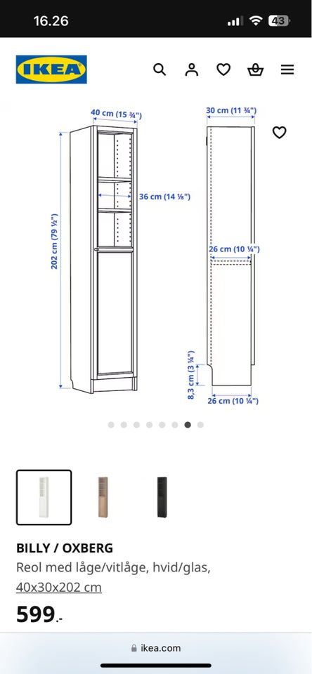 Vitrineskab, BIILY IKEA, b: 40 d: 32