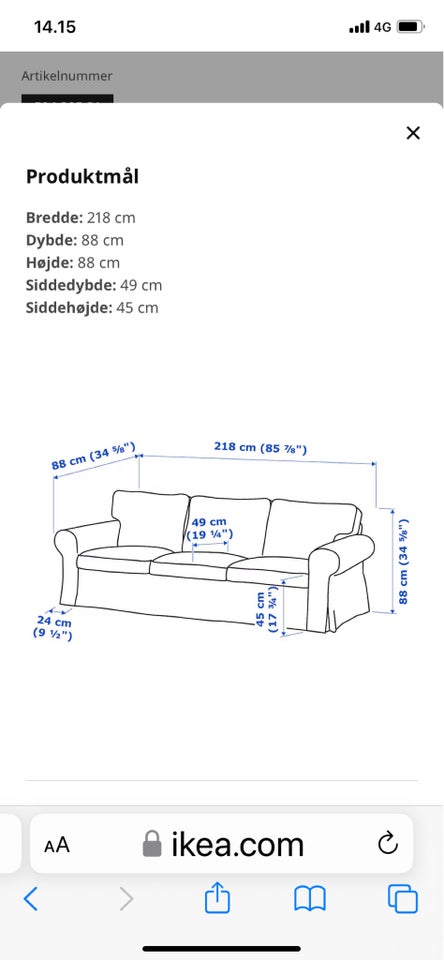 Sofa bomuld 3 pers