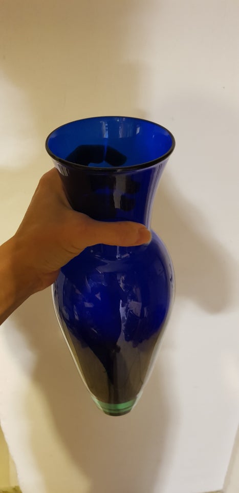 Glas, Vase 37 cm blå grøn retro