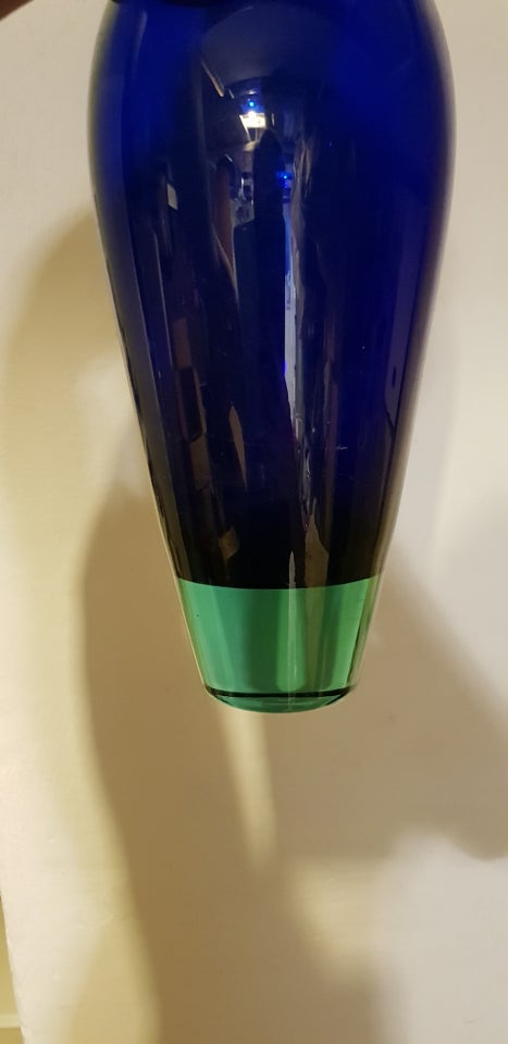 Glas, Vase 37 cm blå grøn retro