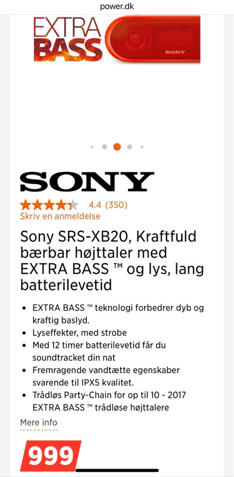 Højttaler, Sony, SRS-XB20