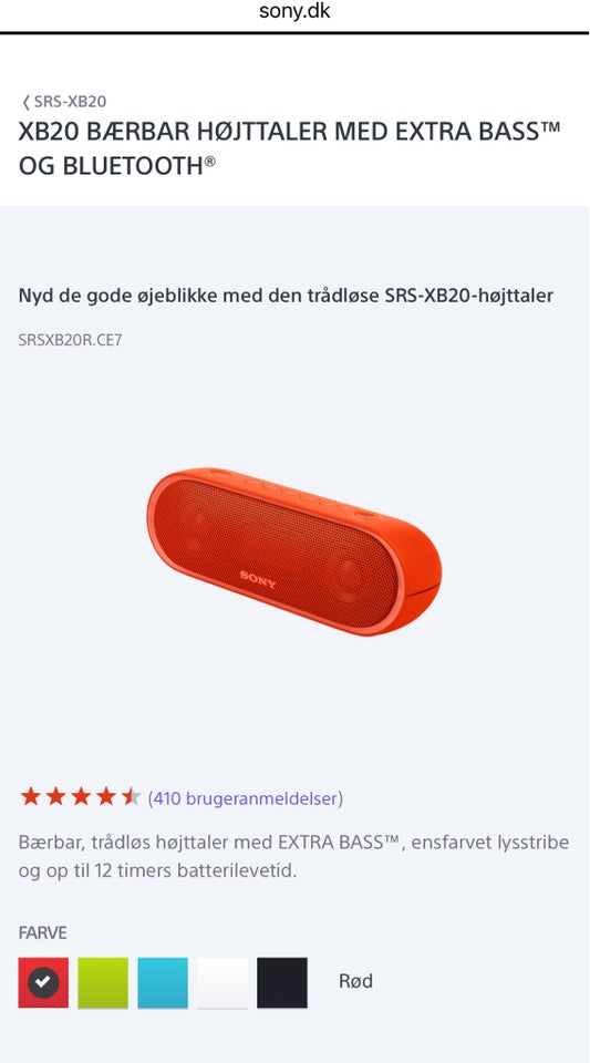 Højttaler, Sony, SRS-XB20