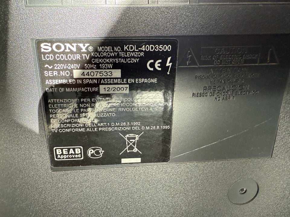 Sony, KDL-40D3500, 40"