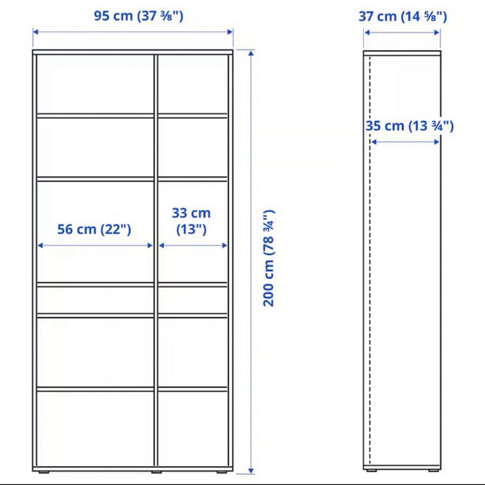 Reol, Ikea vihals, b: 95 d: 35 h: 200