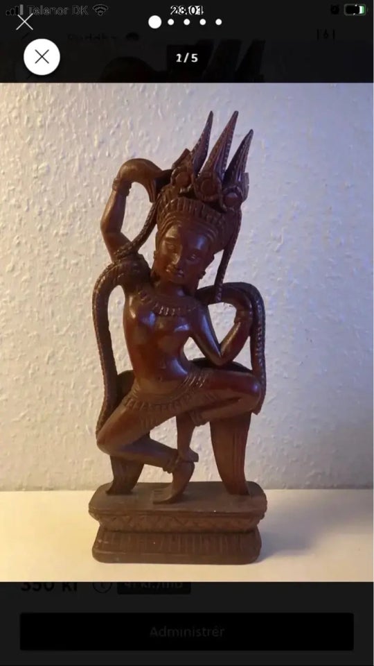 31 cm Buddha med slange træskulptur