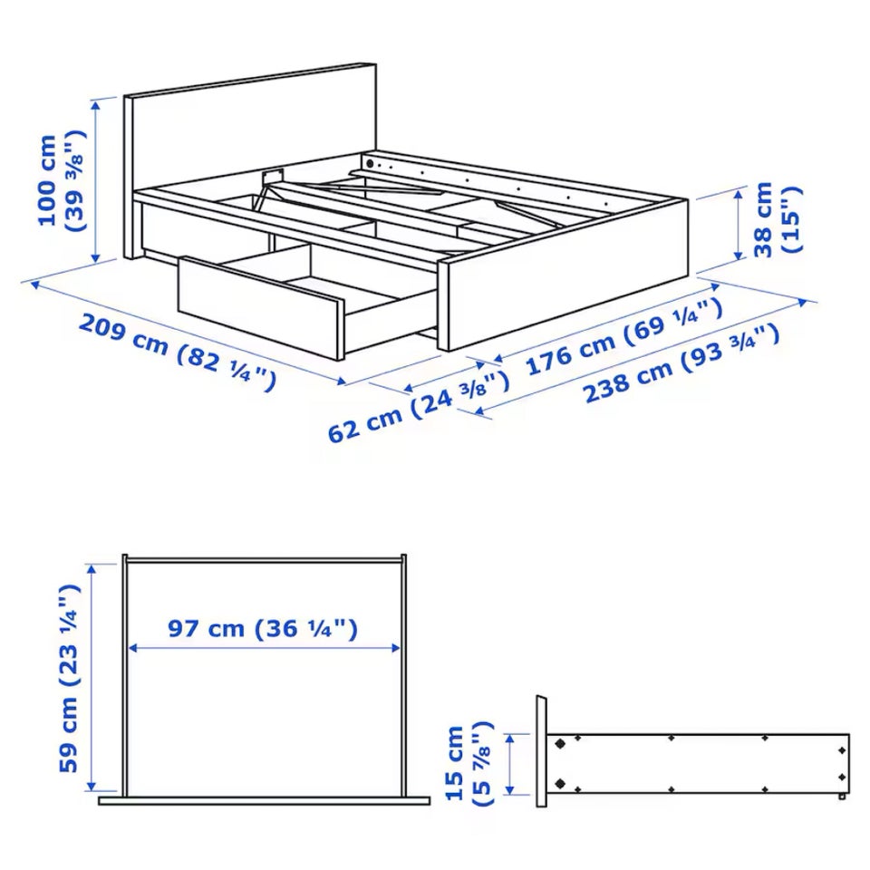 Sengeramme, IKEA MALM, b: 160 l: 200