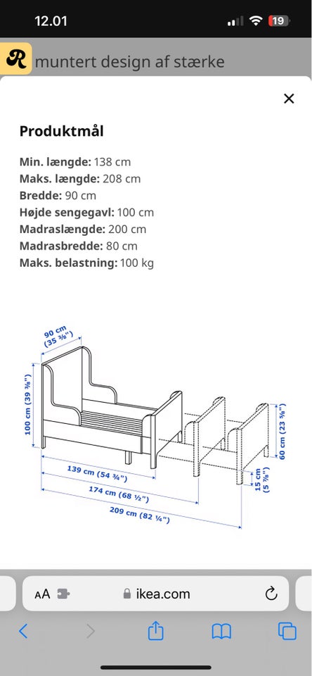 Enkeltseng, Ikea, b: 80 l: 200