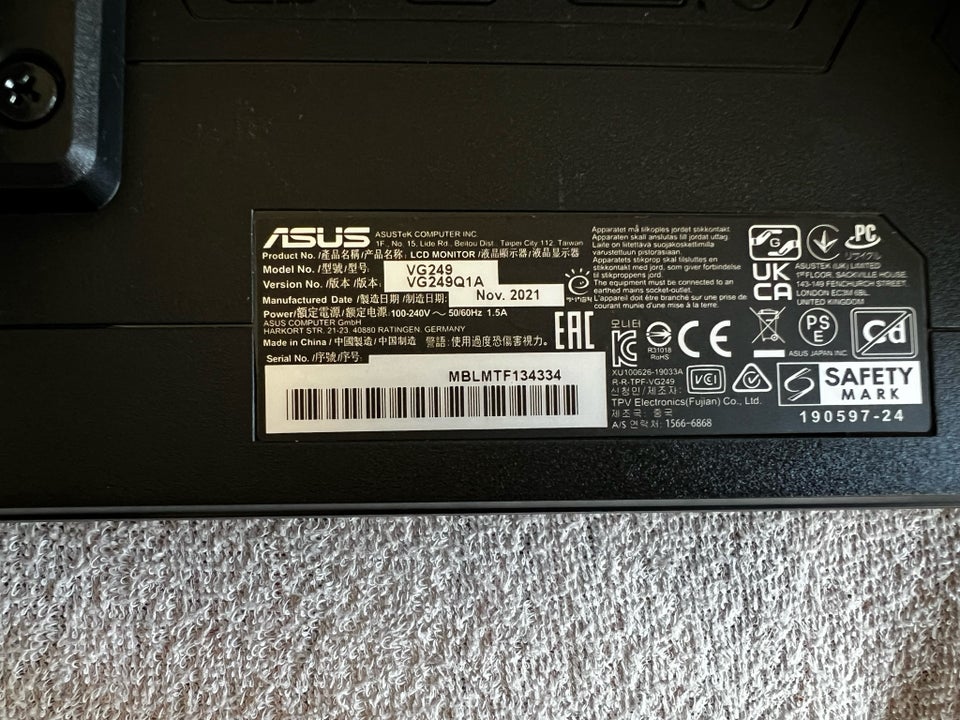 Asus 160hz ips, Vg249q1a, 24 tommer