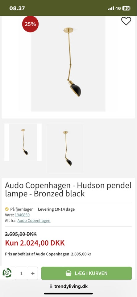 Anden loftslampe, Menu - Audo