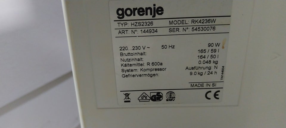 Køle/fryseskab, Gorenje Rk4236w,