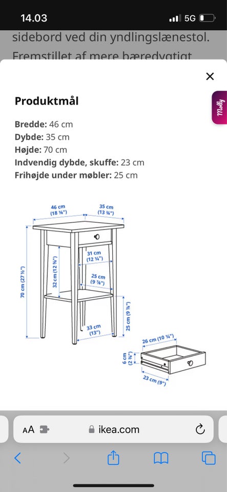 Hamnes natbord sort, Ikea