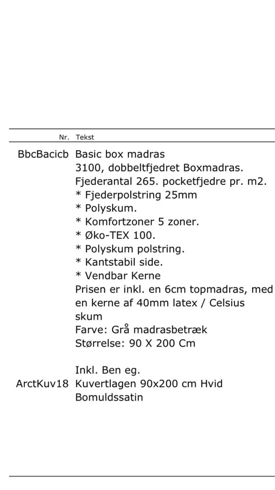 Boxmadras b: 90 l: 200 h: 50