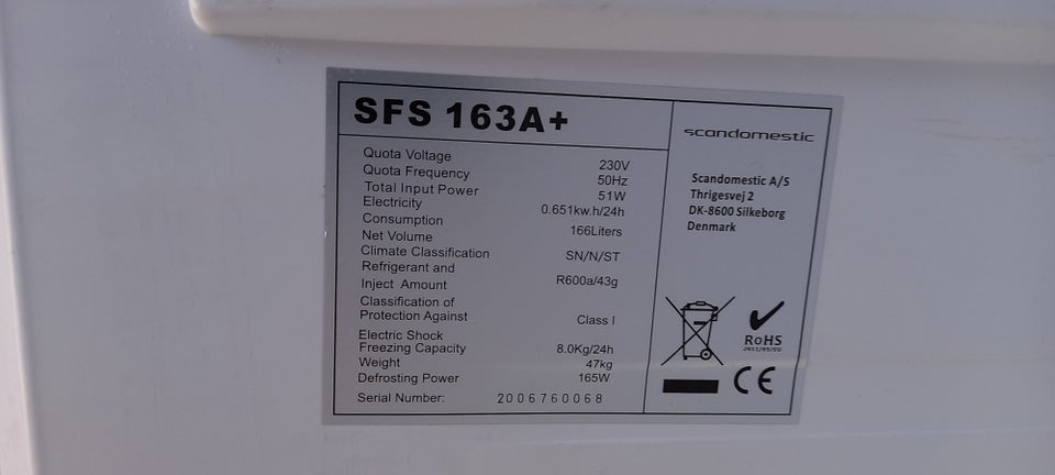 Fryseskab andet mærke SFS 163 163