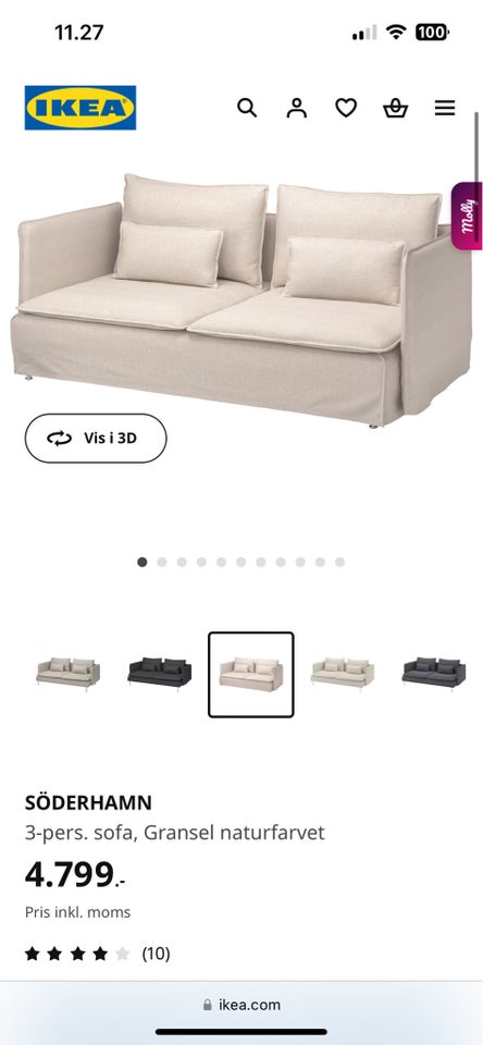 Sofa stof 3 pers