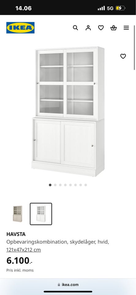 Vitrineskab, Ikea, b: 121 d: 47 h: