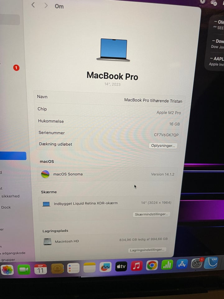 MacBook Pro, M2 Pro, 1000 GB