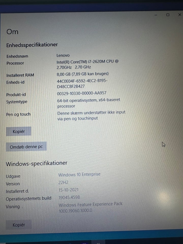 Lenovo T520 I7 (27Ghz) GHz 8 GB