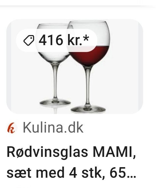 Glas, 4 store nye Rødvinsglas, MAMI