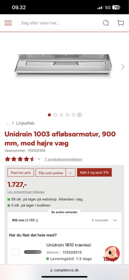 Afløbsrende, Unidrain 900 amatur