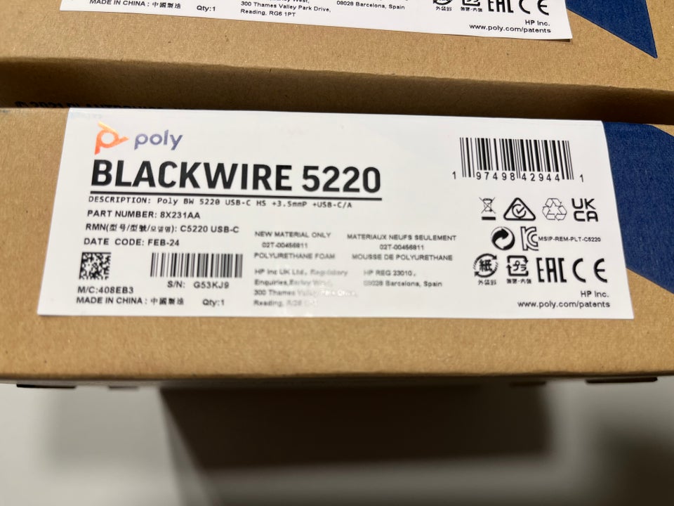 Headset, Poly Blackwire 5220,