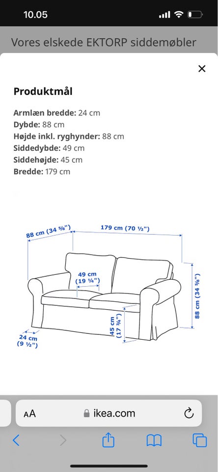 Sofa, 2 pers. , Ektorp mørkegrå Ikea