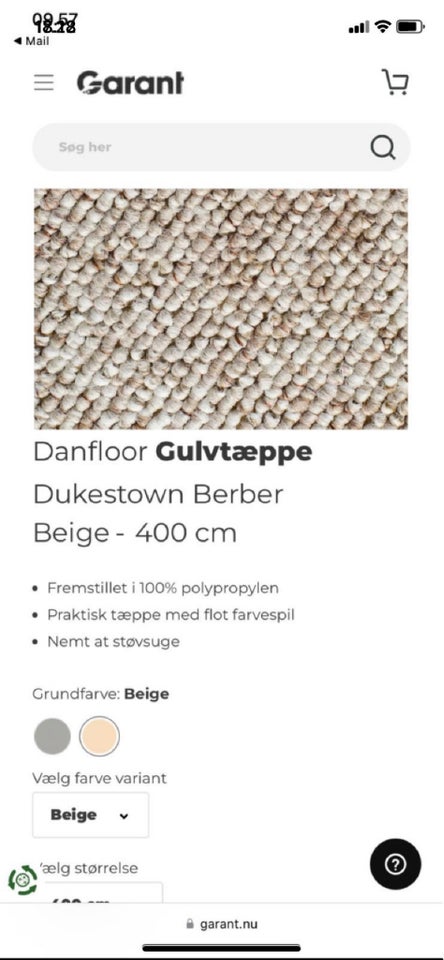 Gulvtæppe b: 390 l: 485