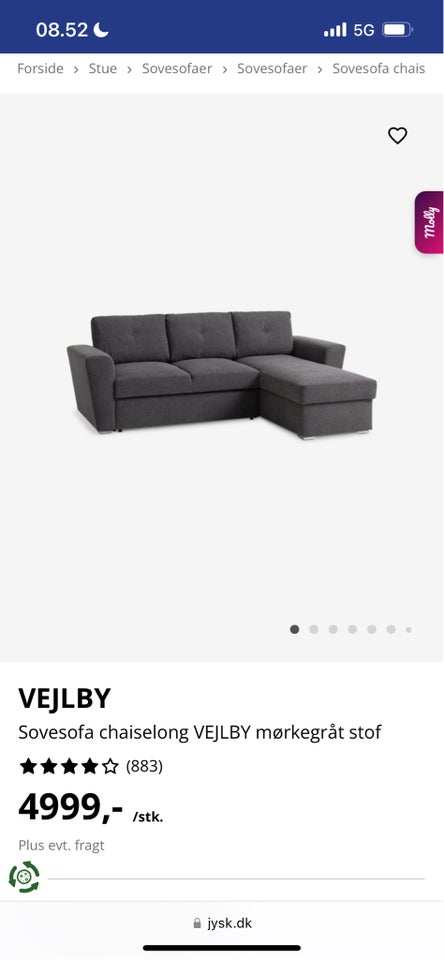 Sovesofa, polyester, 3 pers.