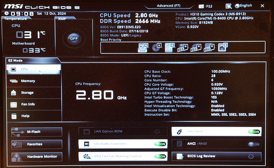 i5-8400, MSI H310m Pro-M.2, MSI