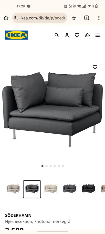 Hjørnesofa polyester 1 pers