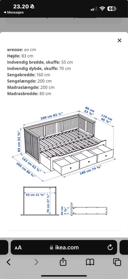 Sengeramme, Hennes Ikea, b: 80 l: