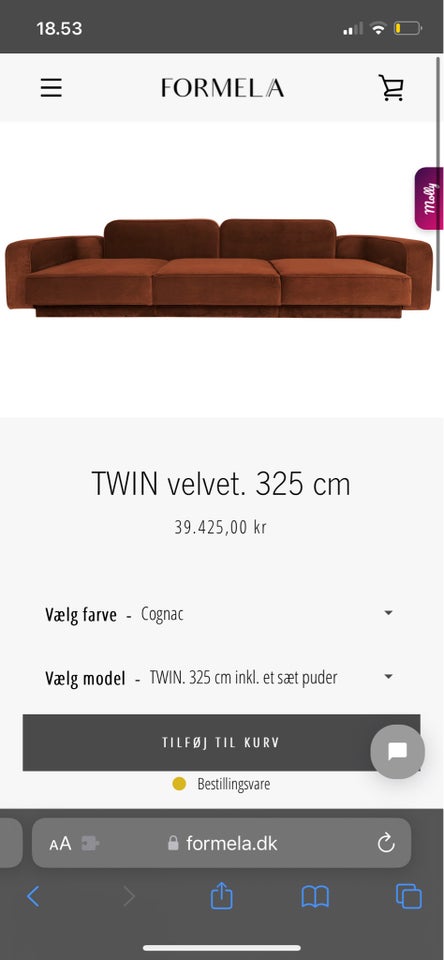 Sofa velour 6 pers