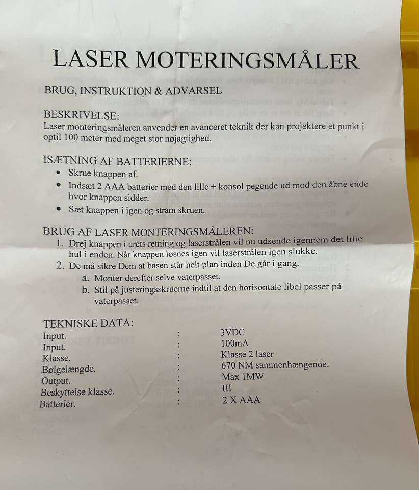 Måleudstyr Laser Tool Kit