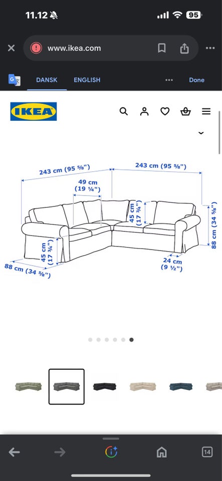 Hjørnesofa 4 pers  Ektrop Ikea