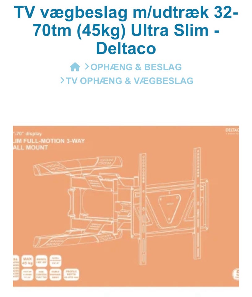 TV vægbeslag , Deltaco slim full