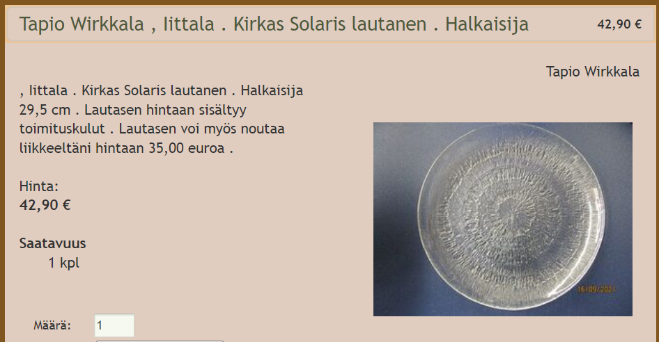 Glas IITTALA FINLAND 1881 FINSK