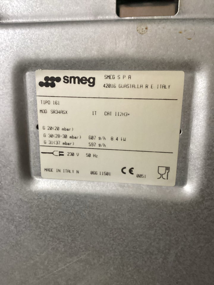 Kogeplade, Smeg SR34RSX, b: 60 d: 50