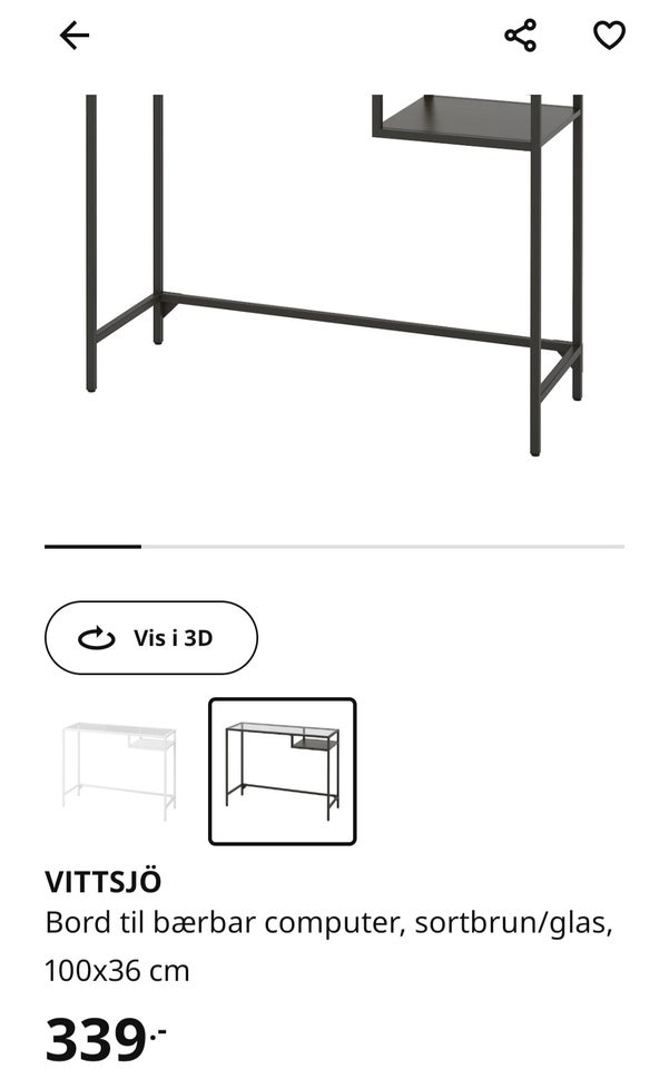 Skrivebord, IKEA Vittsjö, b: 100 d: