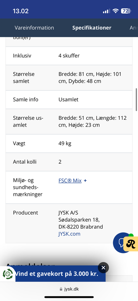 Kommode andet materiale b: 81 d: