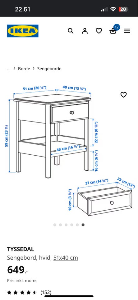 Sengebord, Ikea