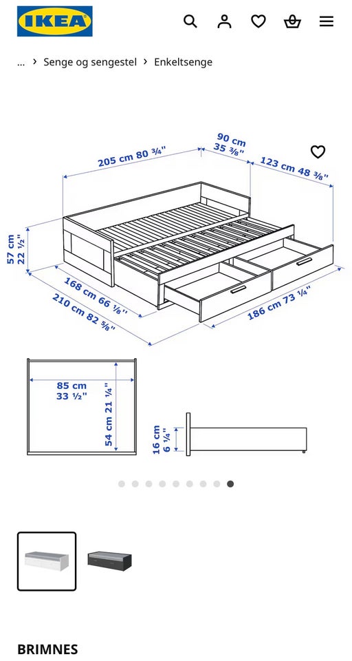 Sengeramme, Ikea Brimnes, b: 80 l: